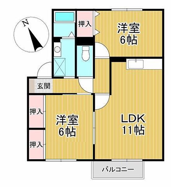 福岡県久留米市城島町上青木(賃貸アパート2LDK・1階・55.44㎡)の写真 その2