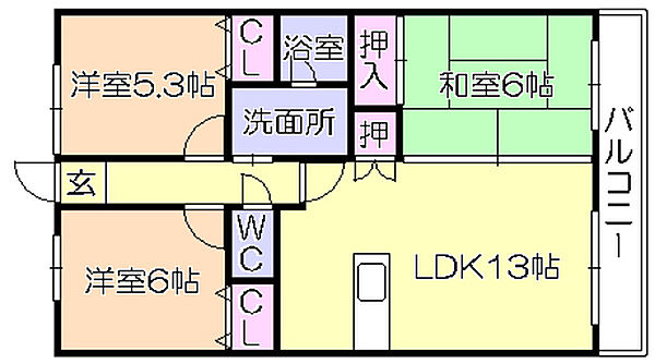 福岡県久留米市御井旗崎2丁目(賃貸マンション3LDK・3階・68.85㎡)の写真 その2