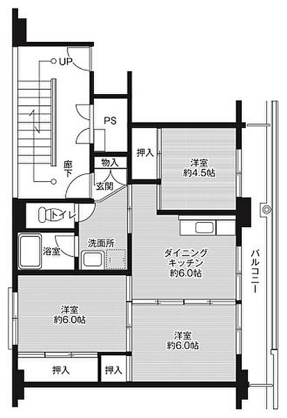 ビレッジハウス吉井II1号棟 202｜福岡県うきは市吉井町(賃貸マンション3DK・2階・53.08㎡)の写真 その2