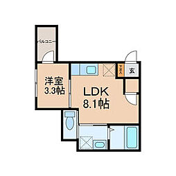 ARTE久留米 3階1LDKの間取り