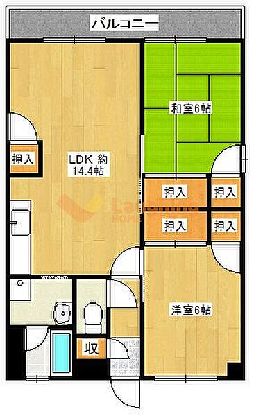 福岡県久留米市櫛原町(賃貸マンション2LDK・5階・61.01㎡)の写真 その2