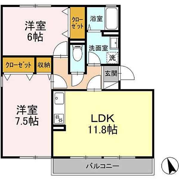 福岡県久留米市東櫛原町(賃貸アパート2LDK・1階・59.67㎡)の写真 その2