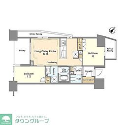 横須賀中央レジデンス 6階2LDKの間取り