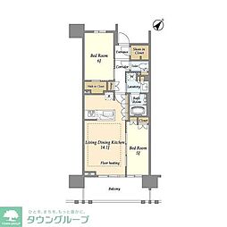 横須賀中央レジデンス 6階2LDKの間取り