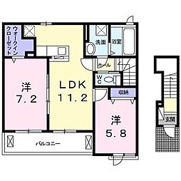 サイレンスヴィラII 2階2LDKの間取り