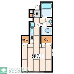 湘南みかさ 1Kの間取図画像