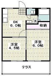 コーポ津久井2 2DKの間取図画像