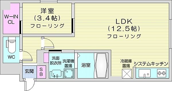 北海道札幌市西区八軒三条西2丁目(賃貸マンション1LDK・3階・39.03㎡)の写真 その2