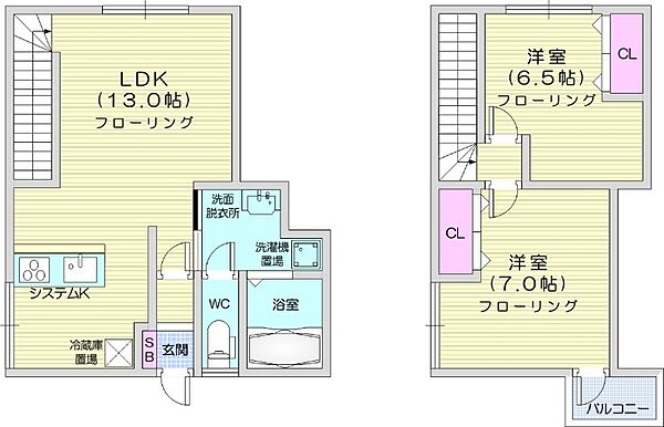 リベルテ南15条(旧　清流荘) ｜北海道札幌市中央区南十五条西9丁目(賃貸アパート2LDK・1階・67.63㎡)の写真 その2