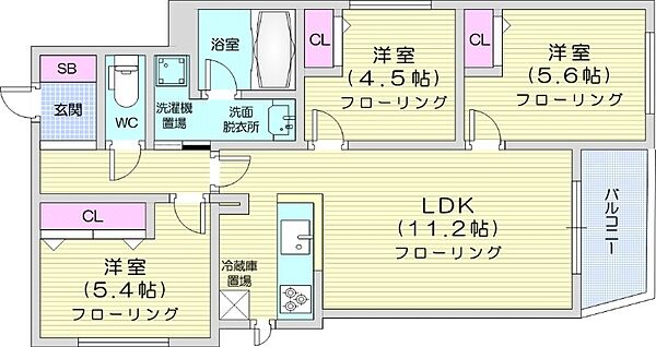 北海道札幌市中央区南十八条西7丁目(賃貸マンション3LDK・1階・62.38㎡)の写真 その2