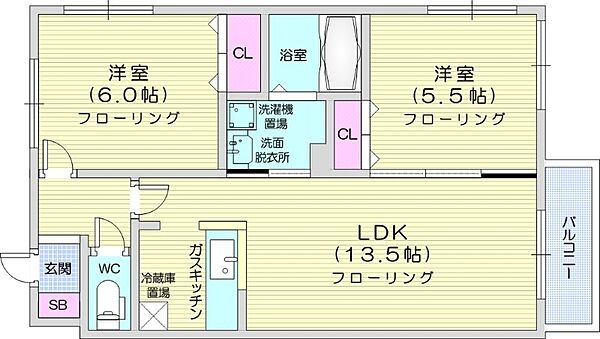 北海道札幌市北区北二十一条西6丁目(賃貸マンション2LDK・5階・50.23㎡)の写真 その2