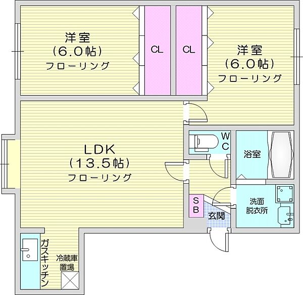 北海道札幌市北区篠路一条6丁目(賃貸アパート2LDK・2階・55.48㎡)の写真 その2