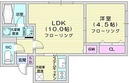 札幌市営南北線 麻生駅 徒歩7分の賃貸マンション 3階1LDKの間取り