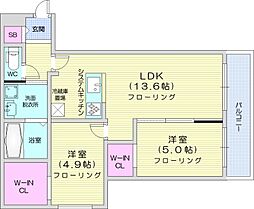 仮)GRANー南6西23MS A棟 3階2LDKの間取り