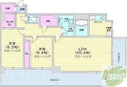 ティアラタワー中島倶楽部 32階2LDKの間取り