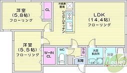 サリーヴィラ月寒東 4階2LDKの間取り