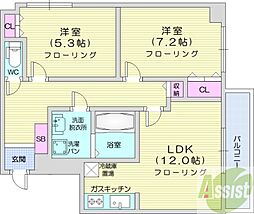 フィラコート北11条 2階2LDKの間取り