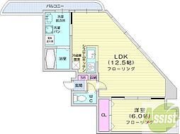 プレステージwill 9階1LDKの間取り