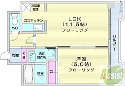 ティアラN5 4階1LDKの間取り
