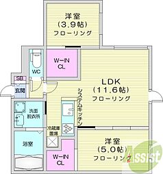 札幌市中央区南六条西13丁目マンション 2LDKの間取図画像