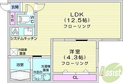 Gracias北12条 1階1LDKの間取り