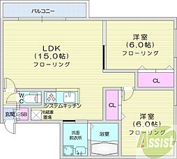 グランディール南五条 2LDKの間取図画像