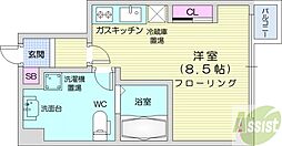 プライマル札幌北18条 ワンルームの間取図画像