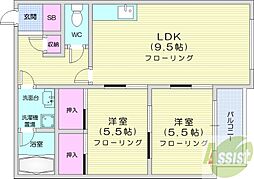 321・コーポげんじ 2DKの間取図画像