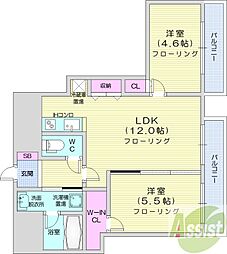 レジディア南一条イースト 2LDKの間取図画像