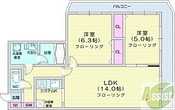 PRIMEURBAN札幌リバーフロント 2LDKの間取図画像