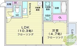 グランディール元町 1LDKの間取図画像