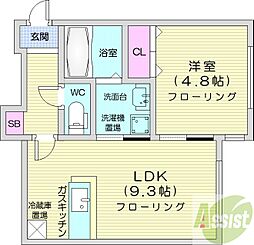 グランディー北22条 1LDKの間取図画像