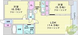 ラディア近代美術館前 2LDKの間取図画像