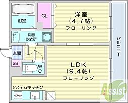 グランオルセー北大前 1LDKの間取図画像