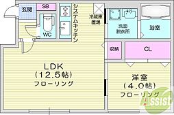 札幌市中央区南十二条西14丁目アパート 1LDKの間取図画像
