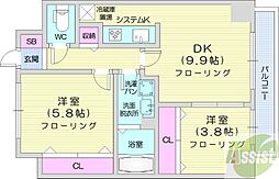 プライムアーバン大通東 2DKの間取図画像