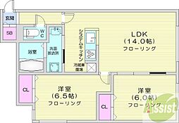 モデスト篠路 2LDKの間取図画像