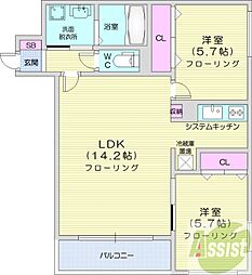 T・A・21宮ケ丘 2LDKの間取図画像