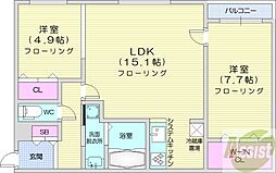 ウエリスアーバン南8条 2LDKの間取図画像