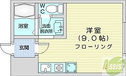 ヴィラ.モデルナC ワンルームの間取図画像