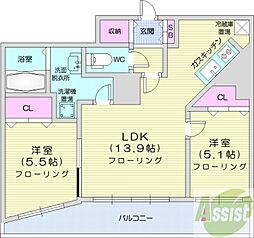 グランカーサ北3条 2LDKの間取図画像