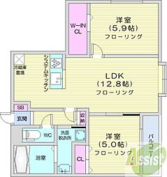 ALPHASQUARE南1条西18 2LDKの間取図画像