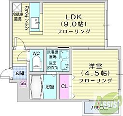 リデーレ西18丁目 1LDKの間取図画像