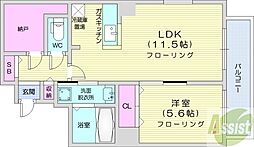セントポーリアスウィート 1LDKの間取図画像