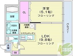 セブンスコートN14 1LDKの間取図画像