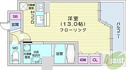 UURコート札幌南3条プレミアタワー ワンルームの間取図画像
