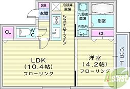 ビナーリオ旭山公園通 1LDKの間取図画像