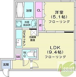 リヴェール元町 1LDKの間取図画像