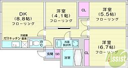 シャルムあをき伏見 3DKの間取図画像