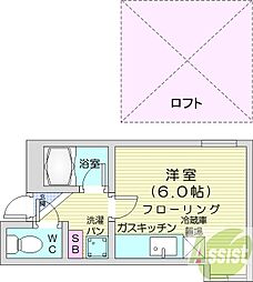 アップルハウス北19条 ワンルームの間取図画像